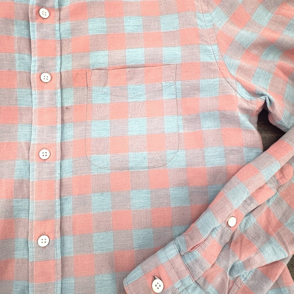 Faherty Stretch Summer Blend Men's Med Long Sleeve Linen Shirt Pink Blue Plaid - Picture 9 of 11